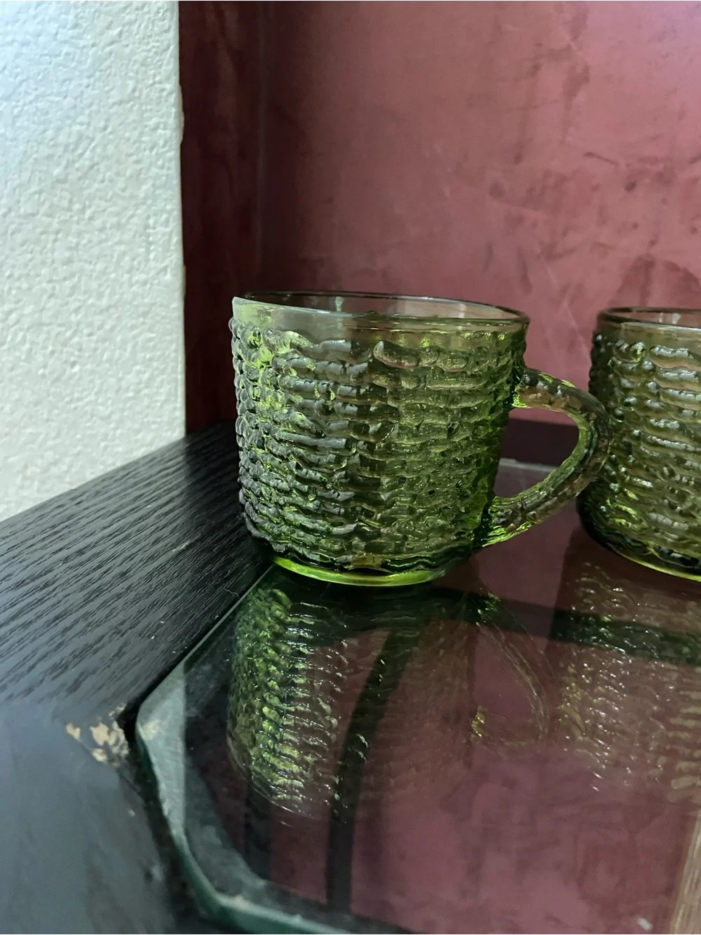 Vintage Set Of 2 Anchor Hocking Soreno Bark Coffee Mugs Cups Avocado Green